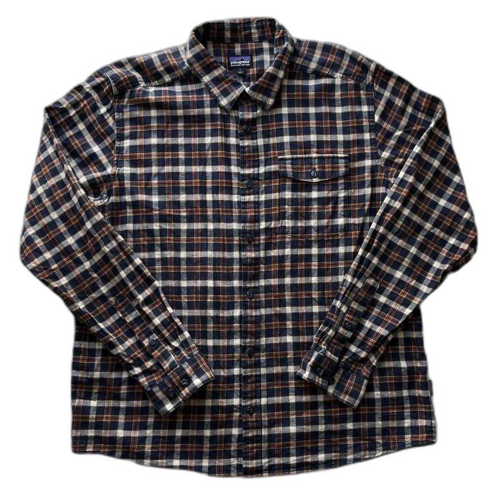 Patagonia Lightweight Fjord Flannel Shirt Plaid Long Sleeve Organic Cotton Sz L